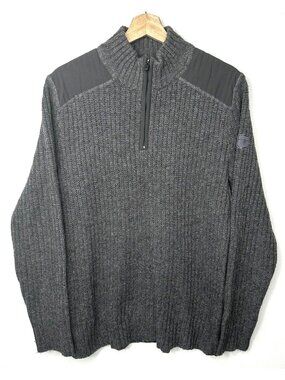 Eddie Bauer Sport Shop Wool Blend Sweater Mens Medium Gray Ribbed Knit 1/4 Zip